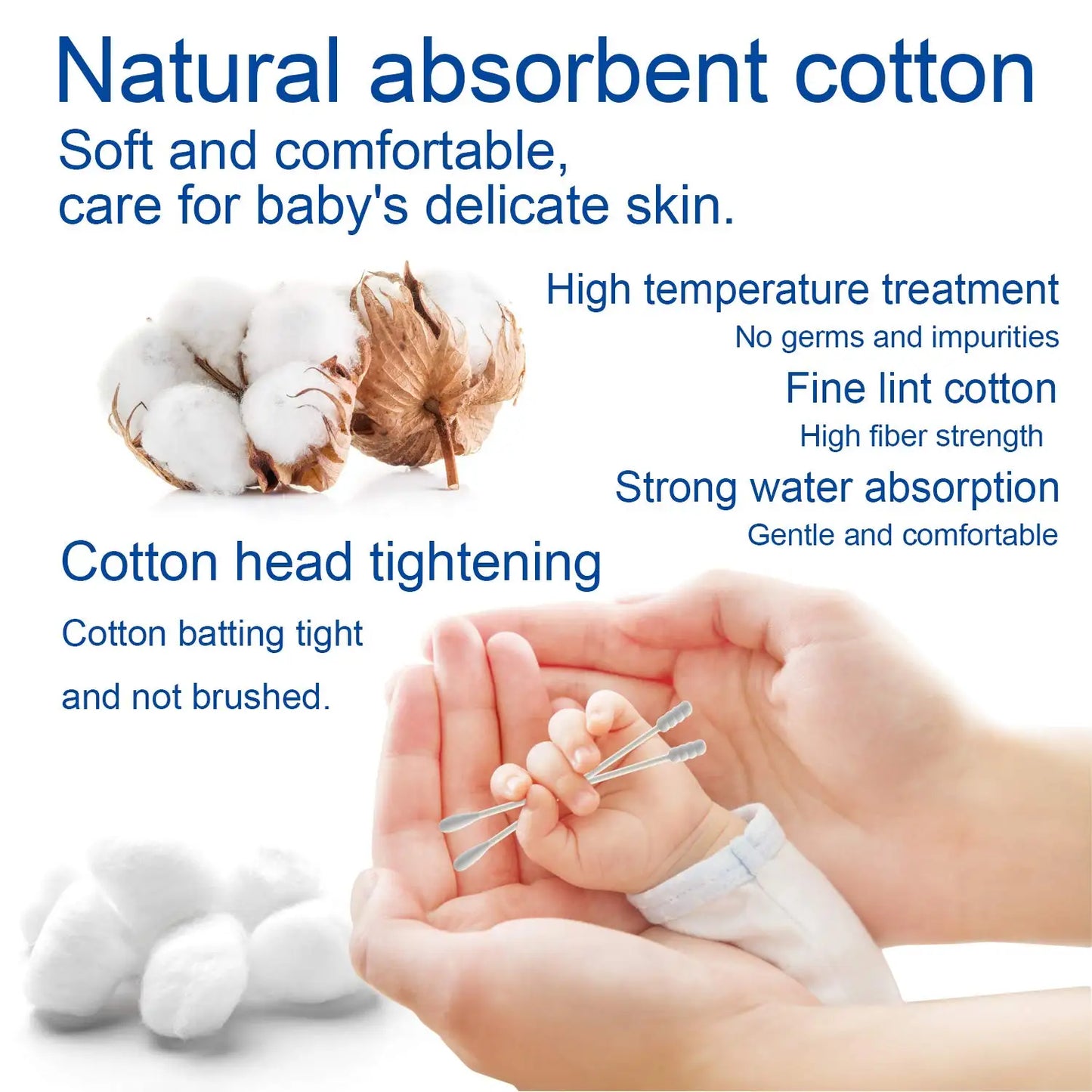 400PCS Organic Baby Cotton Swabs Paper Sticks Cotton Buds for Baby Ear Nose Clean Ultra Safe Hypo-allergenic Biodegradable