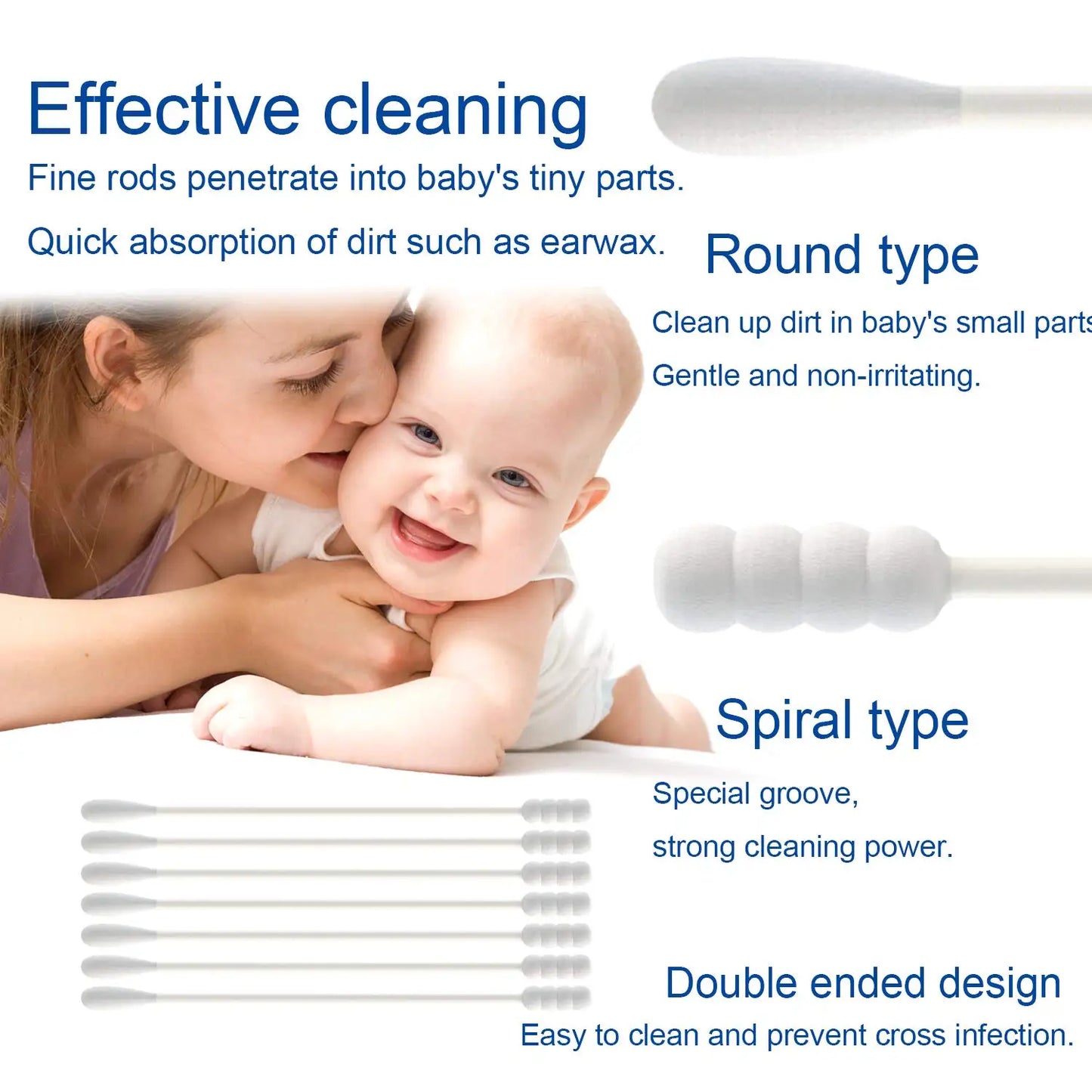 400PCS Organic Baby Cotton Swabs Paper Sticks Cotton Buds for Baby Ear Nose Clean Ultra Safe Hypo-allergenic Biodegradable