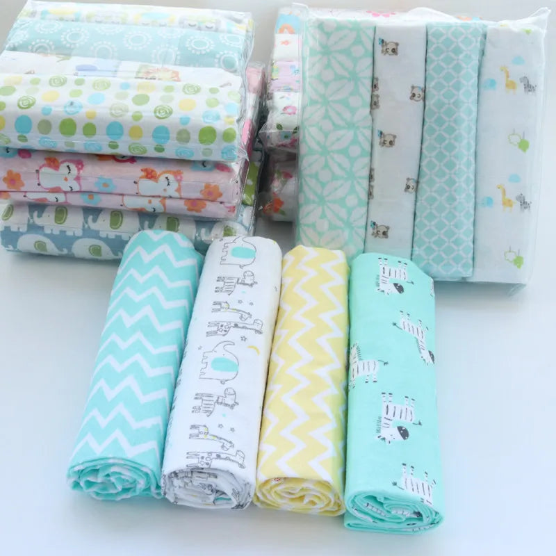 4pcs/pack 100% Cotton Flannel Diapers Supersoft Receiving Baby Blanket Newborn Wrap Print Baby Bedsheet 76x76cm Blanket Swaddle