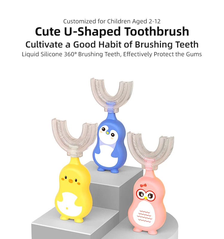 1/3 pcs U-shape Kids Toothbrush BPA Free 360-Degree Oral Cleaning Soft Silicone Brush Head for 2-6 years old baby