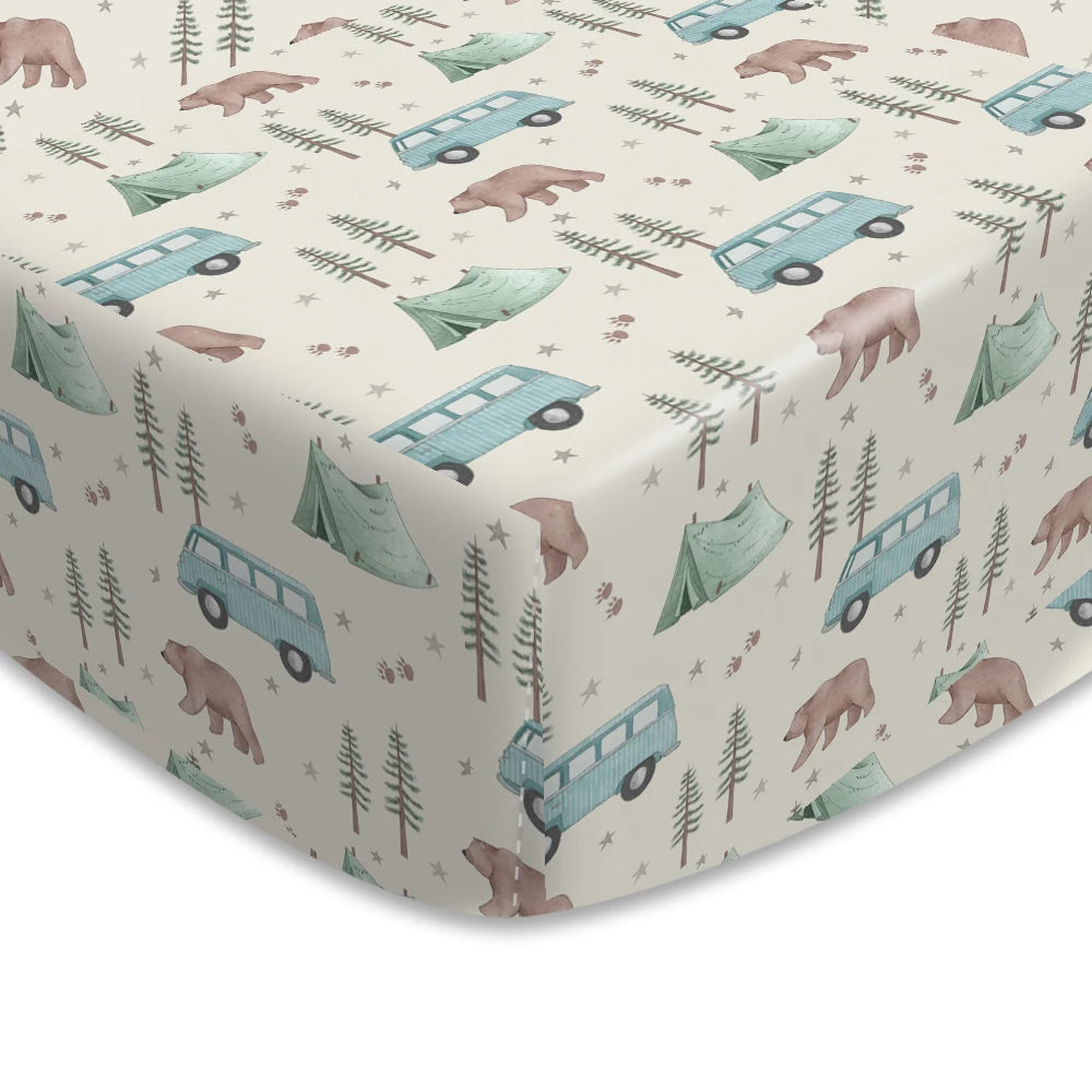 HappyFlute New One Piece Cartoon Print 70*130CM Elastic Band Design Skin-friendly&Breathable Baby Bed Sheet