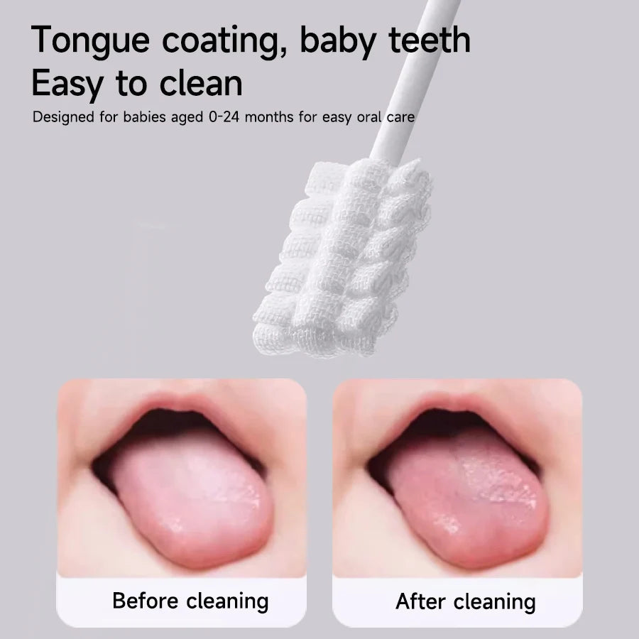 30-90PCS Baby Tongue Cleaner Disposable Newborn Toothbrush for 0-36 Month Clean Mouth Tongue Washing Artifact Gauze Cotton Swab