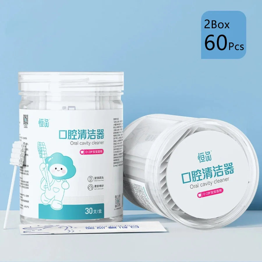 30-90PCS Baby Tongue Cleaner Disposable Newborn Toothbrush for 0-36 Month Clean Mouth Tongue Washing Artifact Gauze Cotton Swab