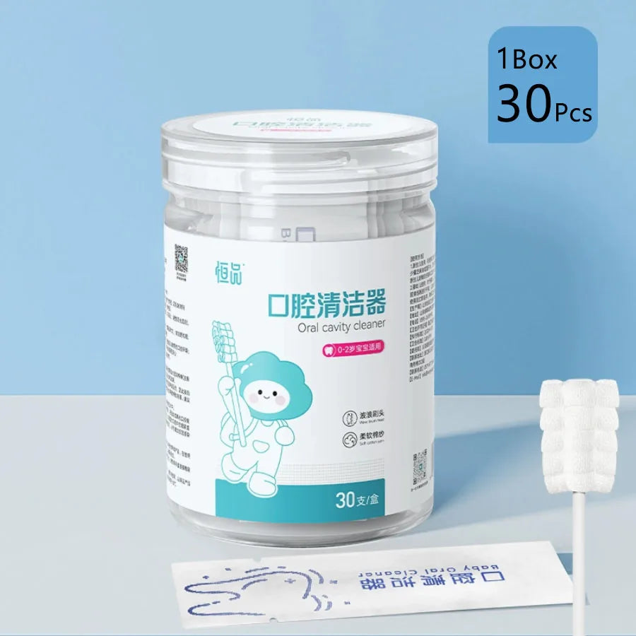 30-90PCS Baby Tongue Cleaner Disposable Newborn Toothbrush for 0-36 Month Clean Mouth Tongue Washing Artifact Gauze Cotton Swab