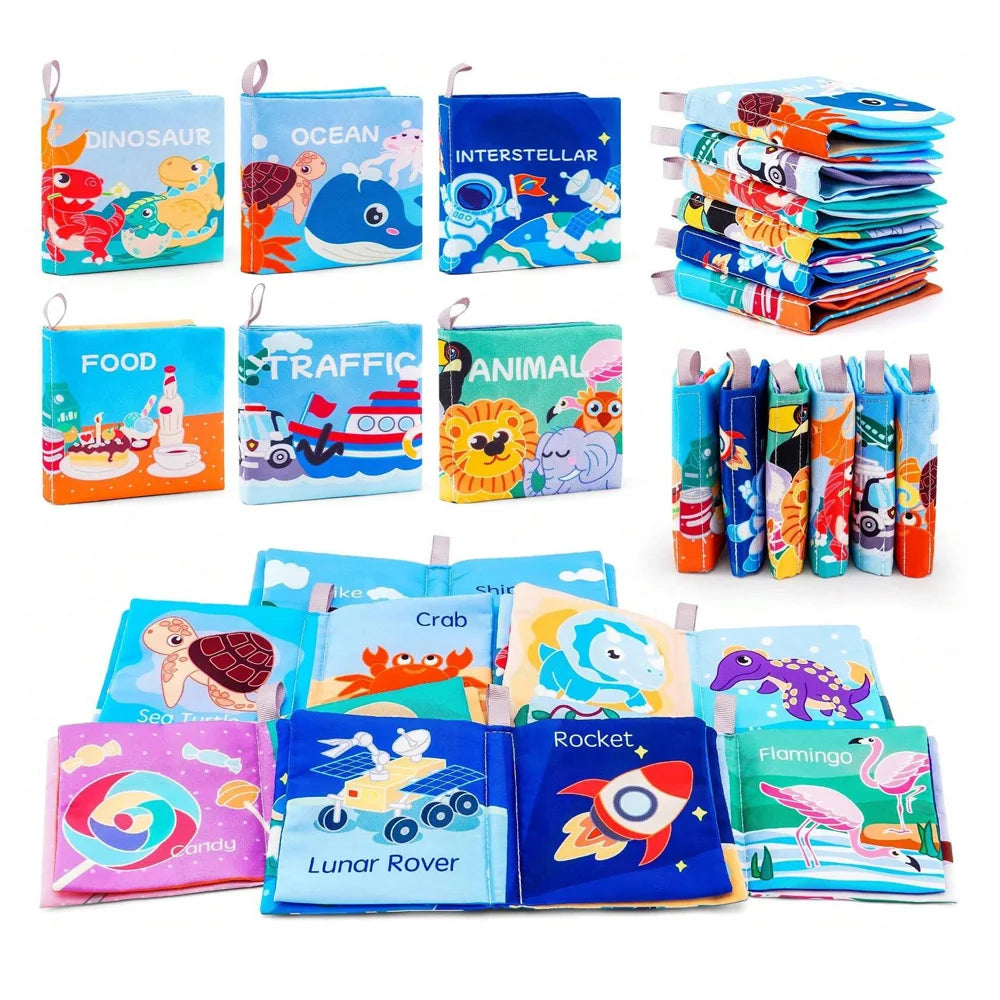 Soft Baby Crinkle Book Set,6Pcs Bath Books,Nontoxic Fabric Soft Cloth Books for Babies,Early Education Toys Giftable,Ideal Choic