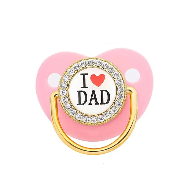 I Love Mum Dad Baby Pacifier with Cover Bling Rhinestones Nipple Toddler Teether Letter Luxury Pacifiers Infant Shower Gift
