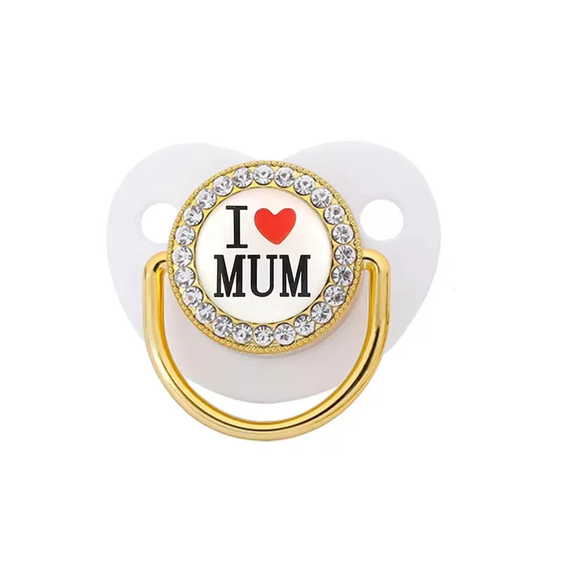 I Love Mum Dad Baby Pacifier with Cover Bling Rhinestones Nipple Toddler Teether Letter Luxury Pacifiers Infant Shower Gift