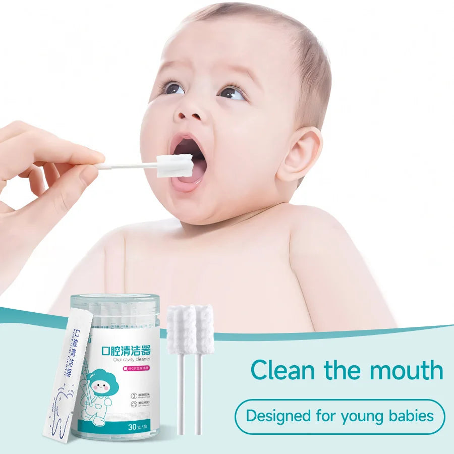 30-90PCS Baby Tongue Cleaner Disposable Newborn Toothbrush for 0-36 Month Clean Mouth Tongue Washing Artifact Gauze Cotton Swab
