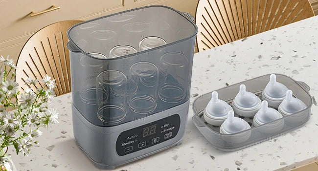4-in-1 72H Storage, 30-Min Dry, 6 Bottles + Accessories,99.99% Germ-Free Baby Bottle Sterilizer & Dryer