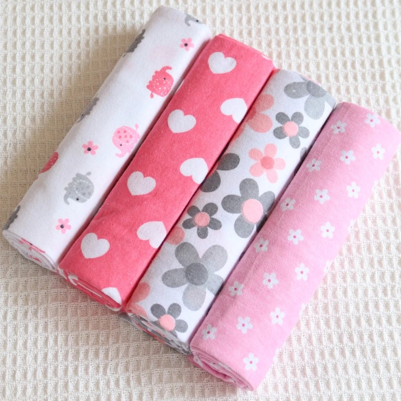4pcs/pack 100% Cotton Flannel Diapers Supersoft Receiving Baby Blanket Newborn Wrap Print Baby Bedsheet 76x76cm Blanket Swaddle