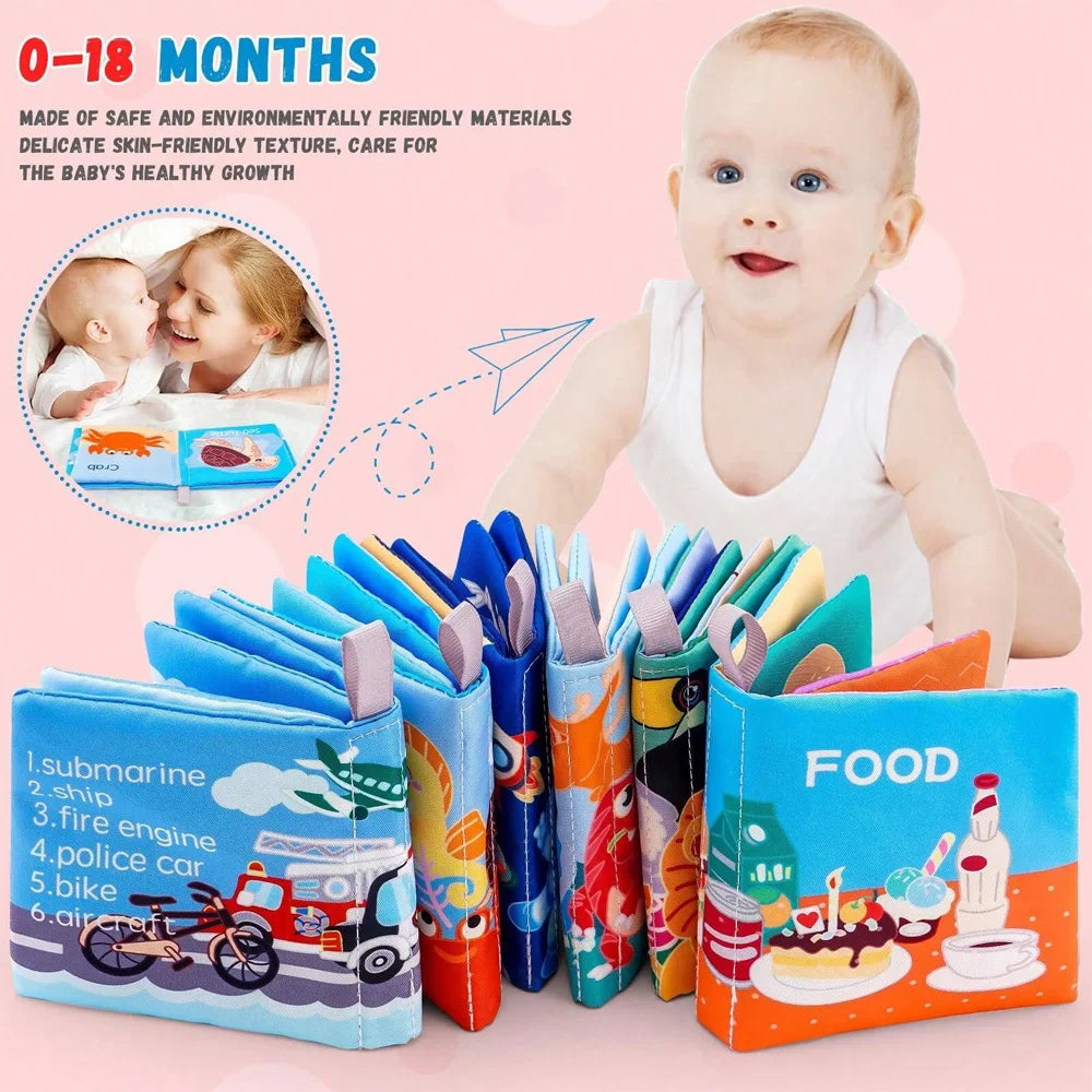 Soft Baby Crinkle Book Set,6Pcs Bath Books,Nontoxic Fabric Soft Cloth Books for Babies,Early Education Toys Giftable,Ideal Choic