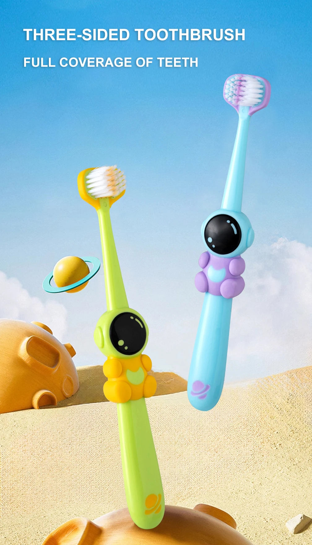 2pcs Children Toothbrush Three-sided Soft Bristle Teeth Whitening Brushes For 3-12 Years Old Kids Toothbrushes Dental Oral Care