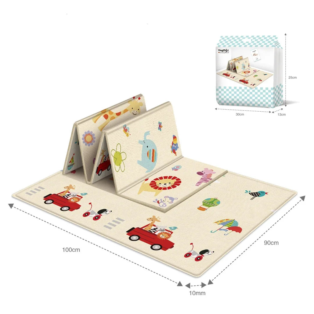 Foldable Portable Baby Play Mat Multi-Functional Baby Crawling Mat with Double-Sided Pattern, Easy Carry Travel Outdoor Camping