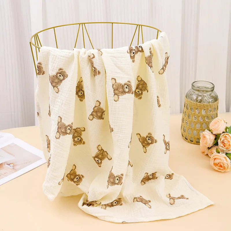 100% Cotton Print Breathable Baby Crib Sheet Kids Soft Bath Towel INS Muslin Receive Blanket For Newborn Summer Bedding Items