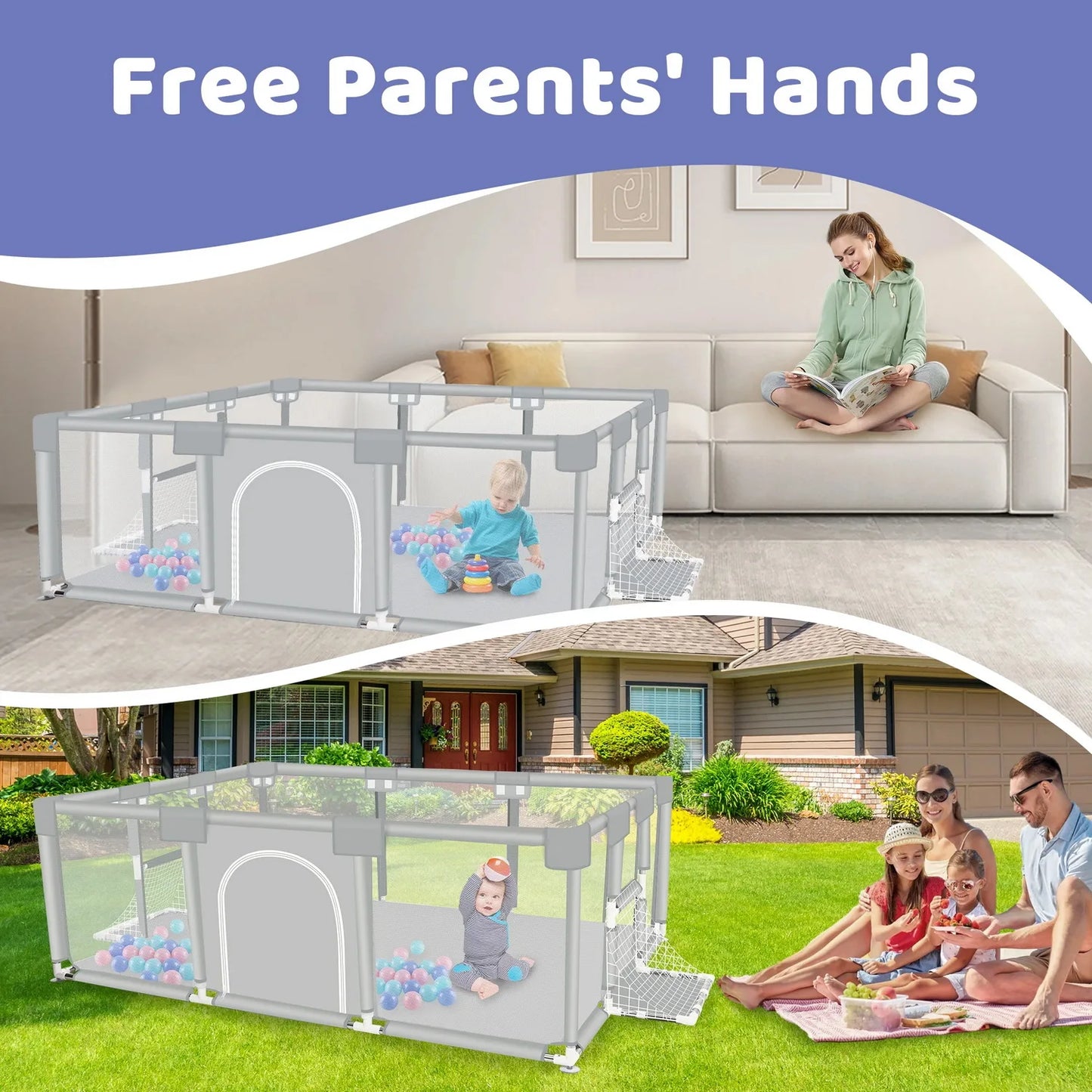 ANGDUO Baby Playpen Light Grey 71 Inch Large Baby Play Yard With Soft Breathable Mesh Safety Play Fence For Infant And Toddlers