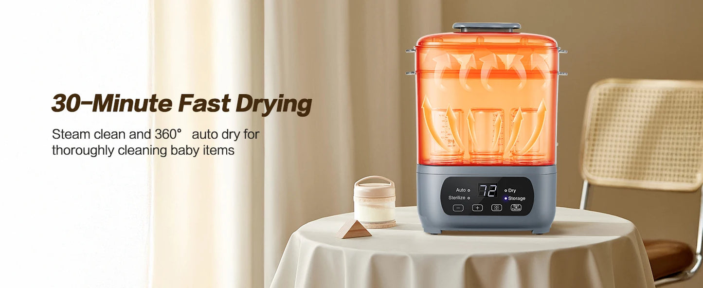 4-in-1 72H Storage, 30-Min Dry, 6 Bottles + Accessories,99.99% Germ-Free Baby Bottle Sterilizer & Dryer