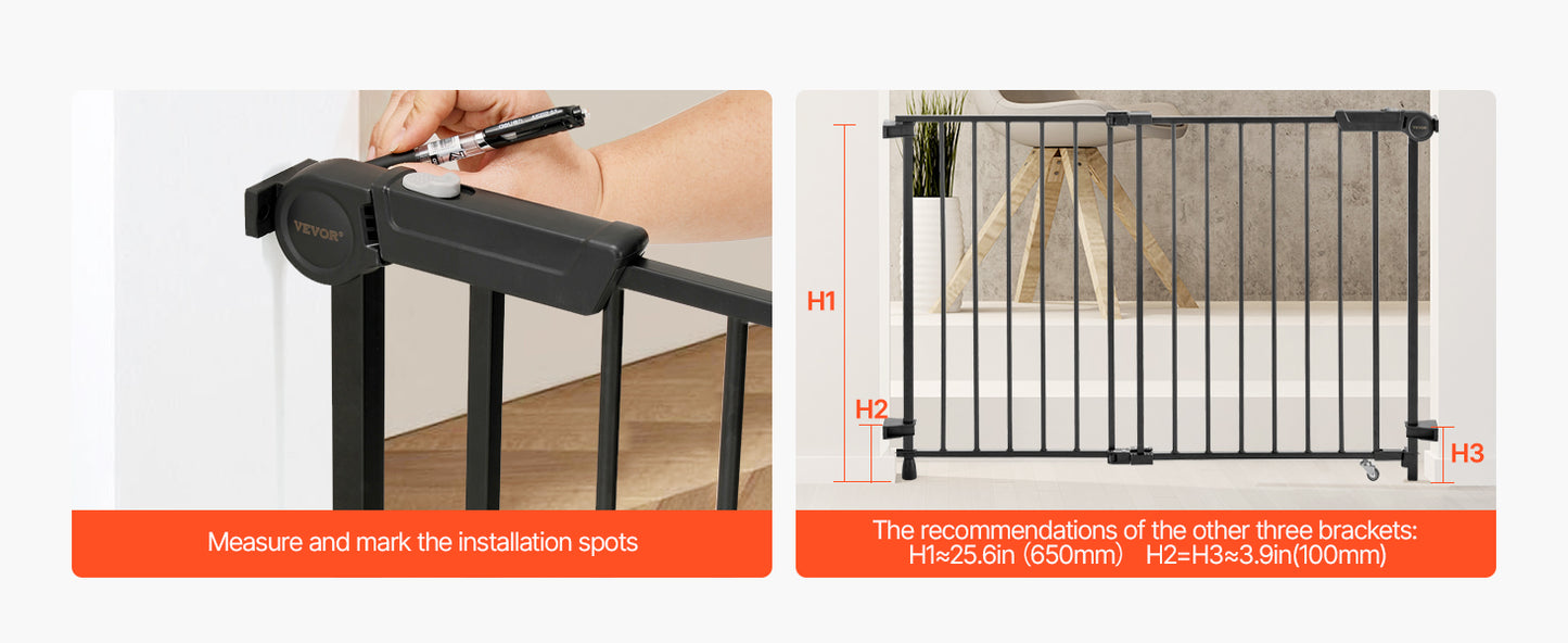 VEVOR Baby Gate 29.5-43 Inches Adjustable Width 28 Inches High Dog Gate No Threshold Bar Easy Step Walk for Child Pet Security