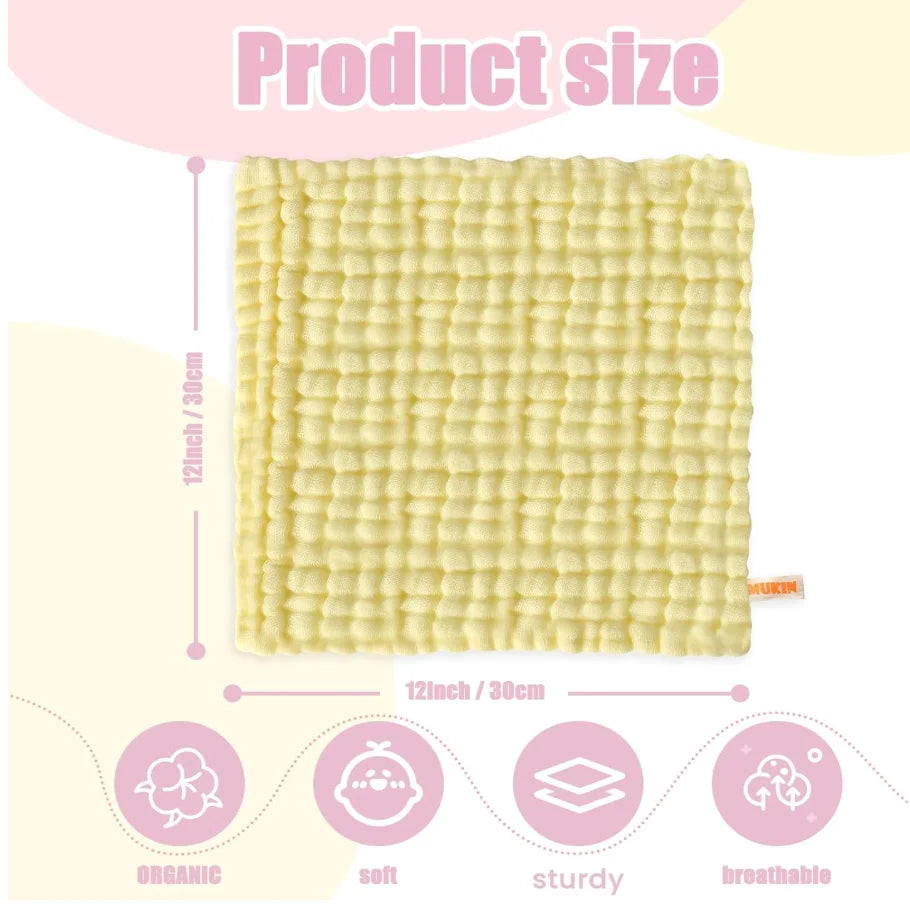 Pack 5. Baby Washcloths - Natural Cotton Baby Wipes - Soft Newborn Face Towel and Washcloth for Sensitive Skin, Registry as Shower, 5 Psc