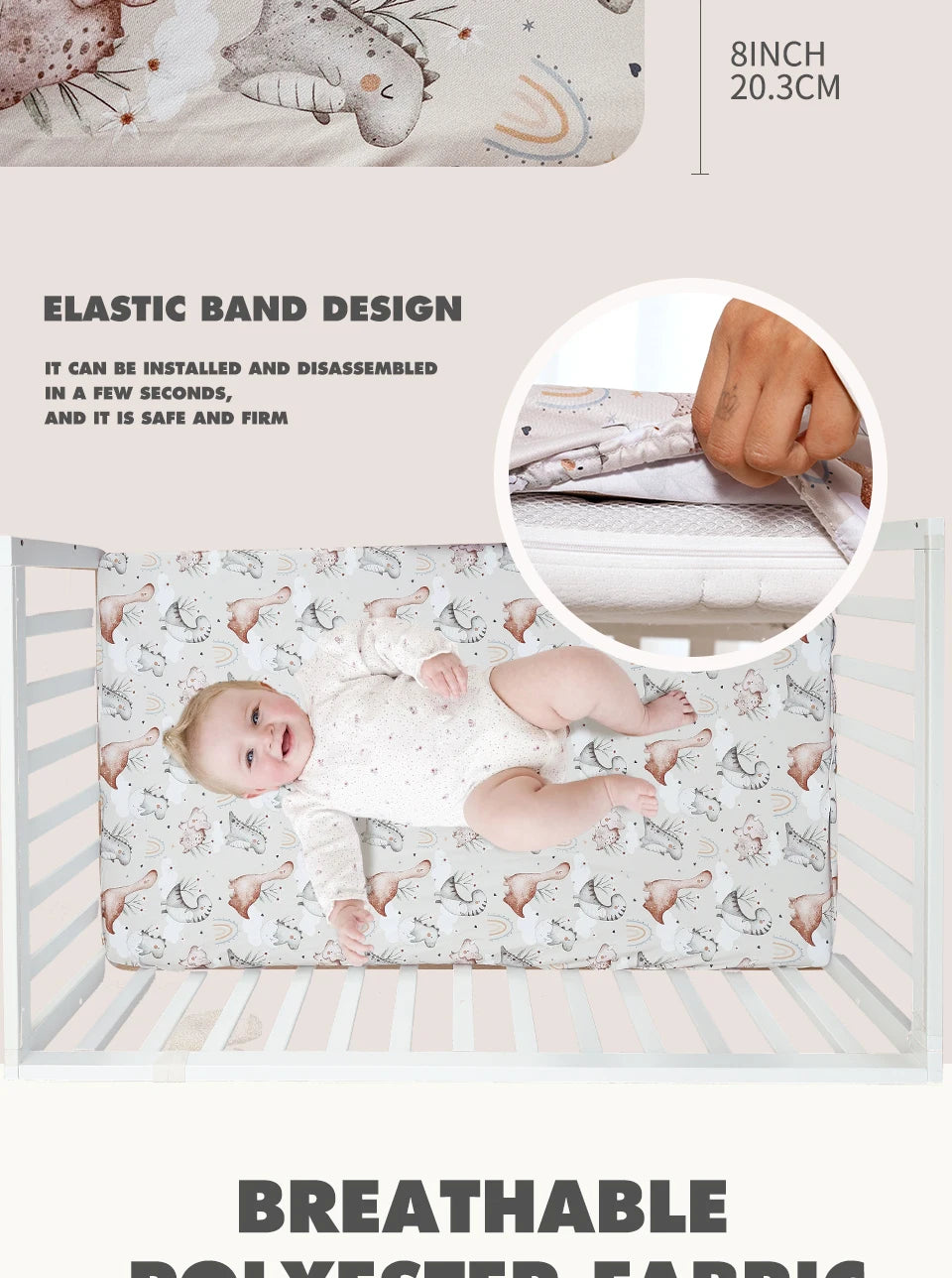 HappyFlute New One Piece Cartoon Print 70*130CM Elastic Band Design Skin-friendly&Breathable Baby Bed Sheet