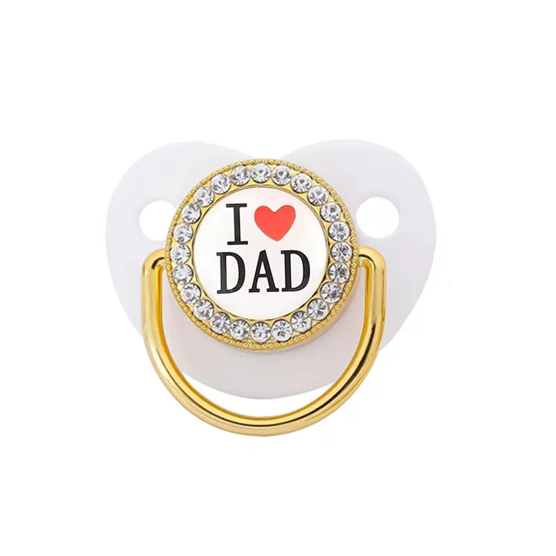 I Love Mum Dad Baby Pacifier with Cover Bling Rhinestones Nipple Toddler Teether Letter Luxury Pacifiers Infant Shower Gift