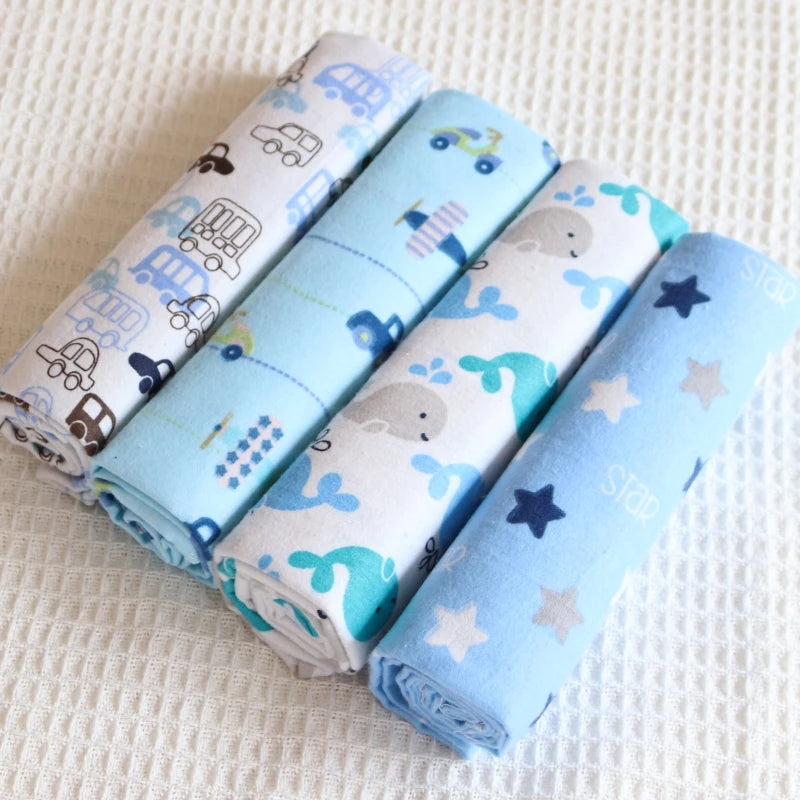 4pcs/pack 100% Cotton Flannel Diapers Supersoft Receiving Baby Blanket Newborn Wrap Print Baby Bedsheet 76x76cm Blanket Swaddle