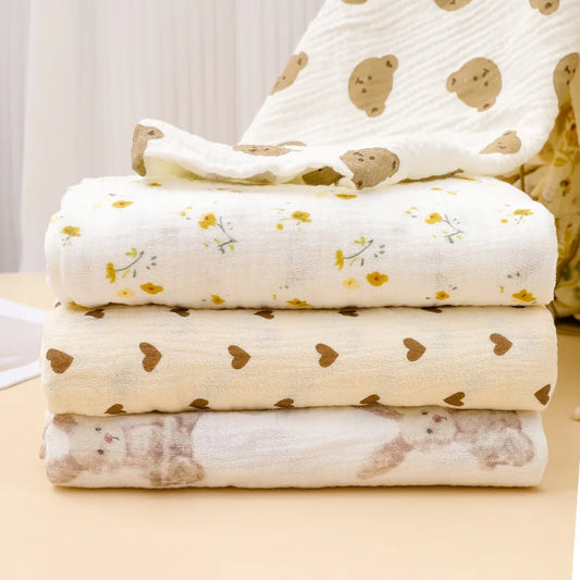 100% Cotton Print Breathable Baby Crib Sheet Kids Soft Bath Towel INS Muslin Receive Blanket For Newborn Summer Bedding Items