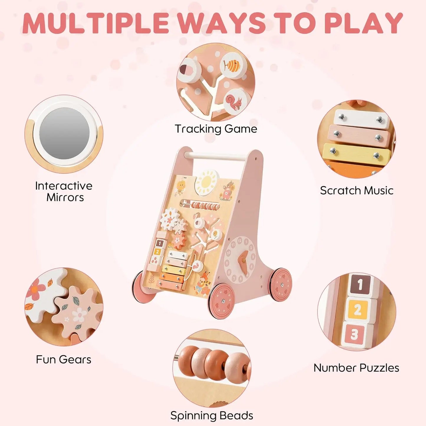 Robotime Robud Wooden Baby Walker with Wheels Montessori Push Toys for Babies Learning to Walk Baby Walkers Activity Center