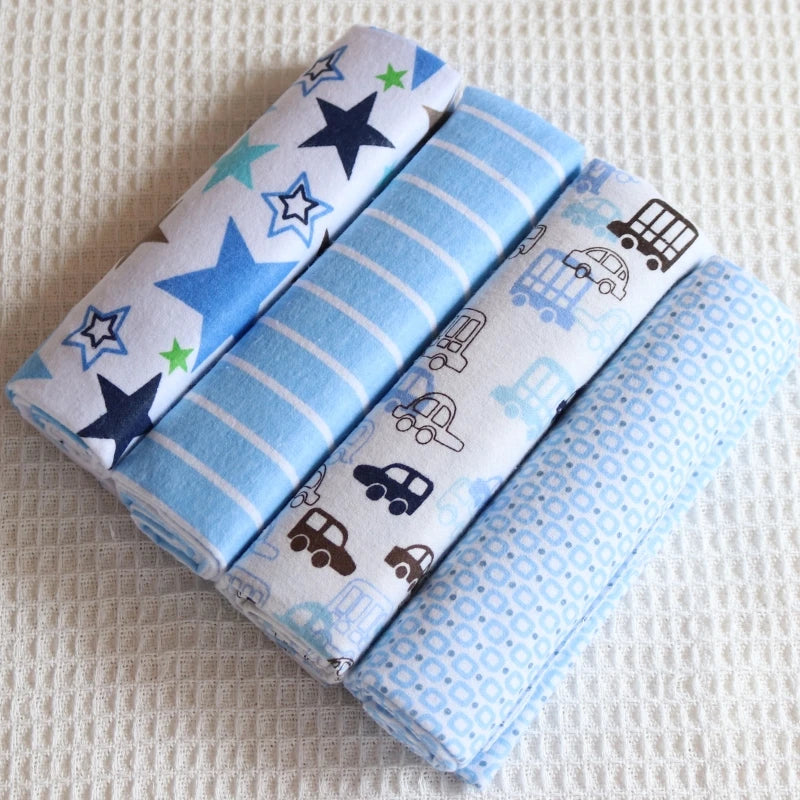 4pcs/pack 100% Cotton Flannel Diapers Supersoft Receiving Baby Blanket Newborn Wrap Print Baby Bedsheet 76x76cm Blanket Swaddle