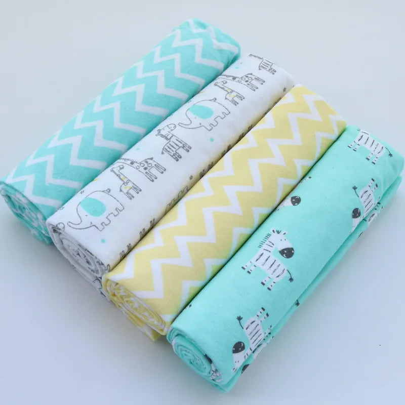 4pcs/pack 100% Cotton Flannel Diapers Supersoft Receiving Baby Blanket Newborn Wrap Print Baby Bedsheet 76x76cm Blanket Swaddle