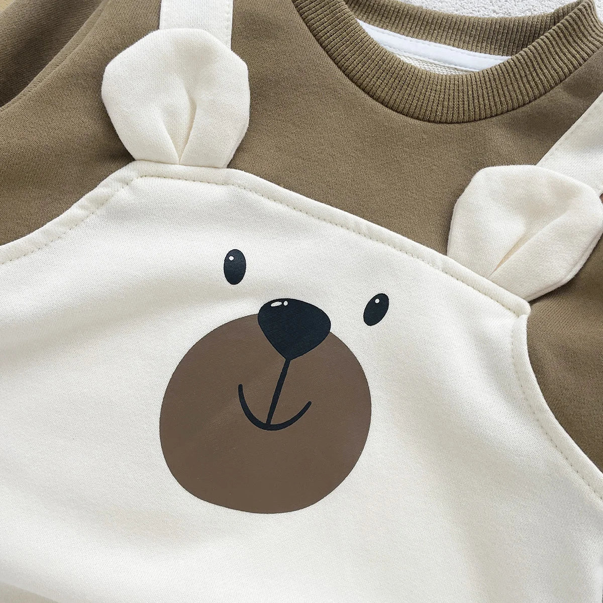 Autumn Baby Bodysuit Little Bear Pattern Dual Color Long Sleeve Warm Jumpsuit Baby Clothes Baby Boys Girls Romper 0-2 Years Old