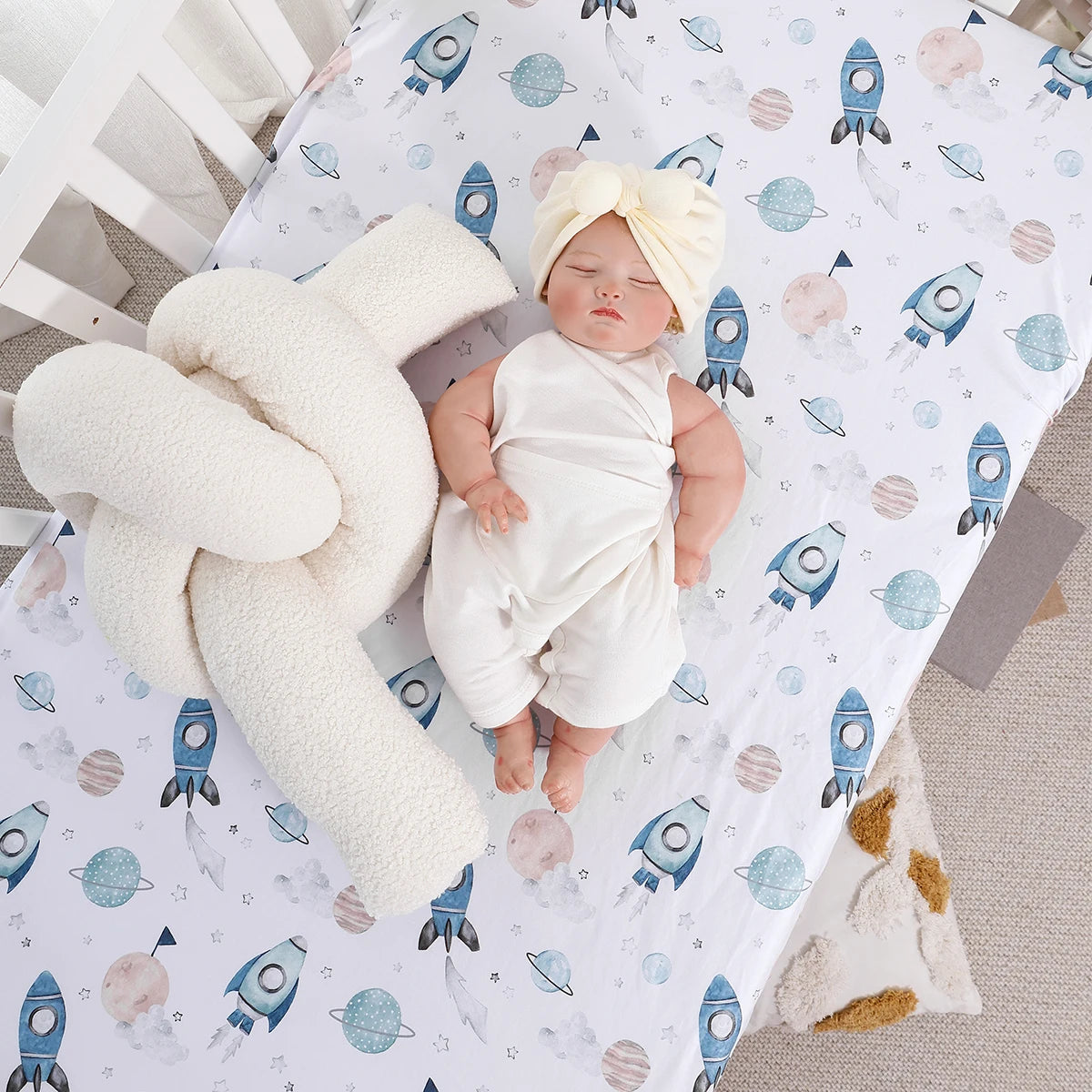 HappyFlute New One Piece Cartoon Print 70*130CM Elastic Band Design Skin-friendly&Breathable Baby Bed Sheet