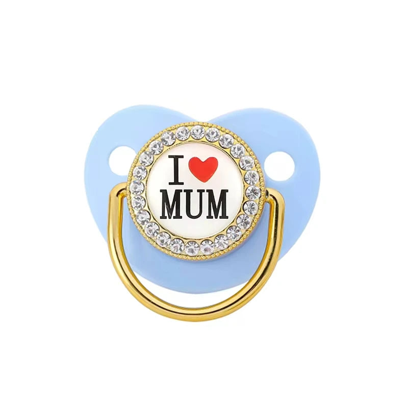 I Love Mum Dad Baby Pacifier with Cover Bling Rhinestones Nipple Toddler Teether Letter Luxury Pacifiers Infant Shower Gift