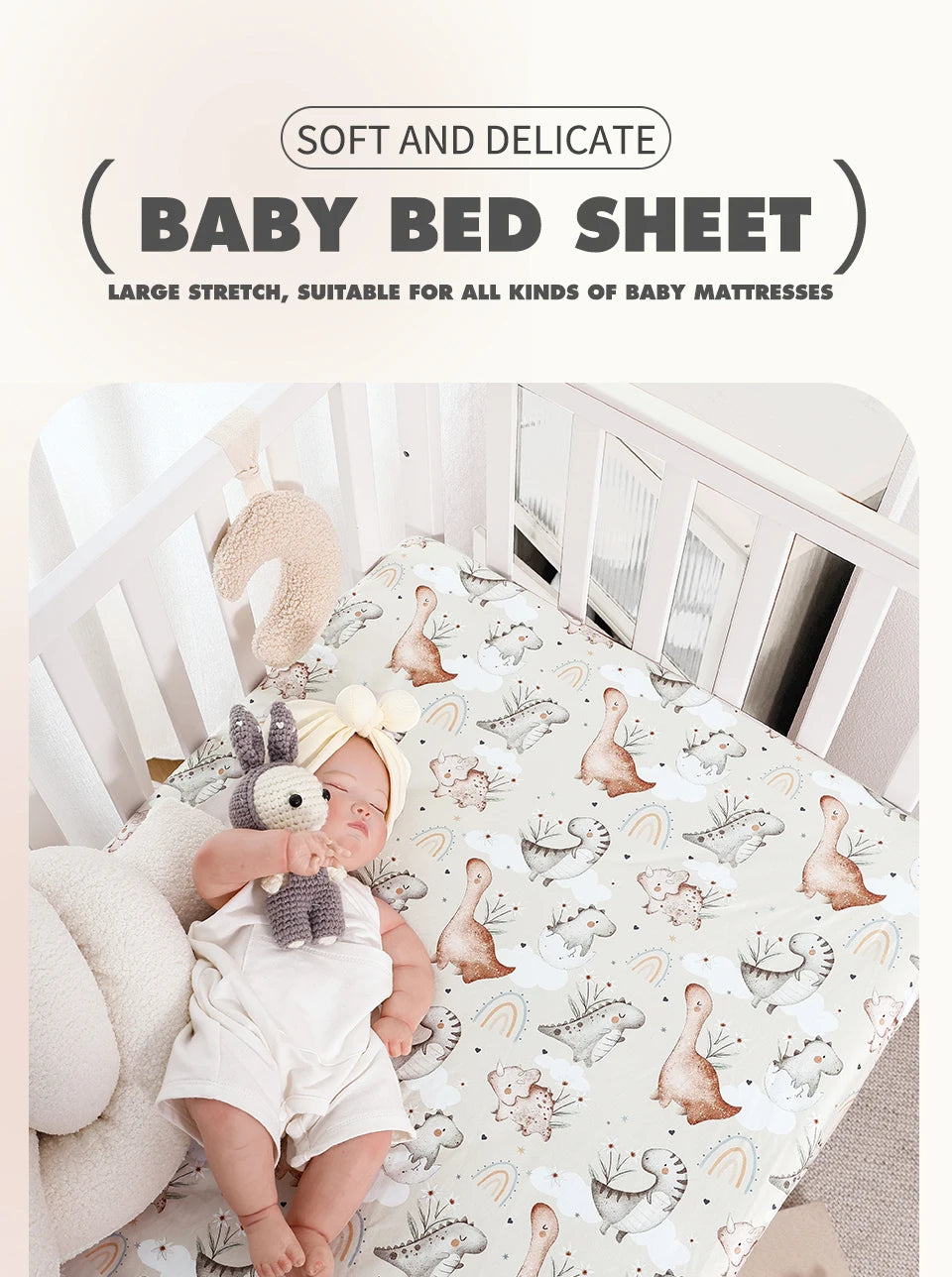 HappyFlute New One Piece Cartoon Print 70*130CM Elastic Band Design Skin-friendly&Breathable Baby Bed Sheet