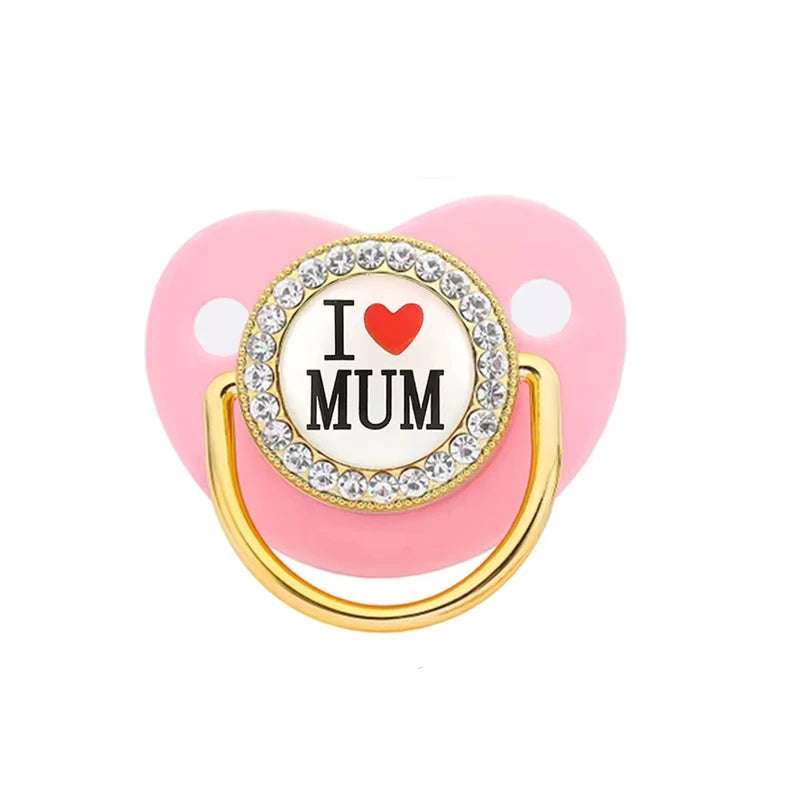 I Love Mum Dad Baby Pacifier with Cover Bling Rhinestones Nipple Toddler Teether Letter Luxury Pacifiers Infant Shower Gift
