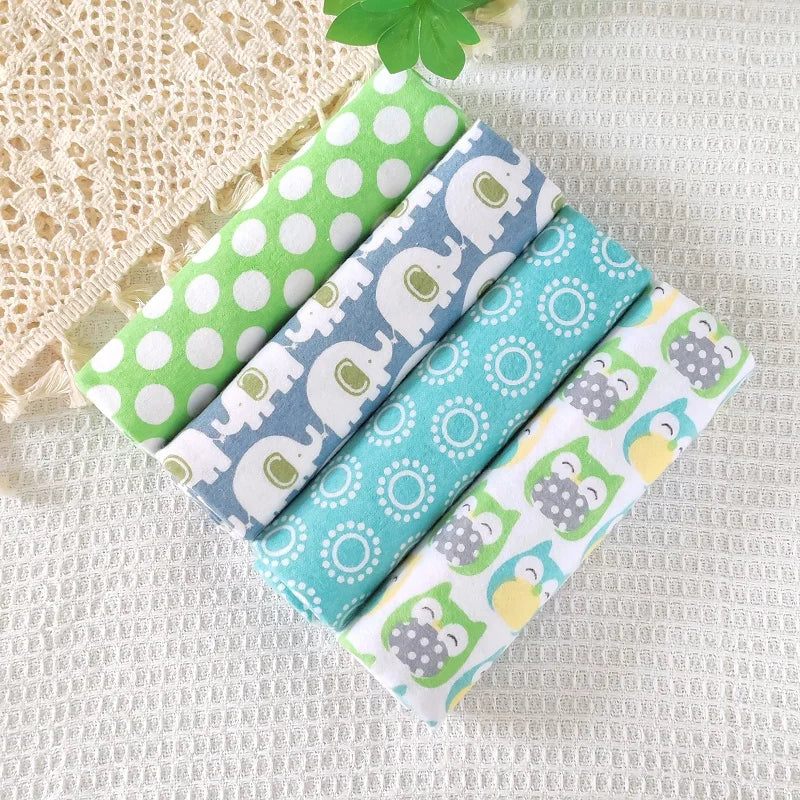 4pcs/pack 100% Cotton Flannel Diapers Supersoft Receiving Baby Blanket Newborn Wrap Print Baby Bedsheet 76x76cm Blanket Swaddle
