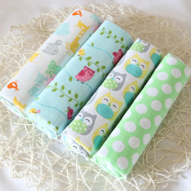 4pcs/pack 100% Cotton Flannel Diapers Supersoft Receiving Baby Blanket Newborn Wrap Print Baby Bedsheet 76x76cm Blanket Swaddle