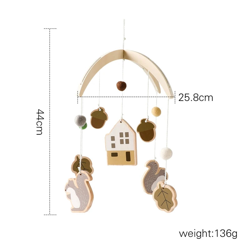 Baby Wooden Bed Bell Cartoon Rabbit Mobile Hanging Rattles Toy Hanger Crib Mobile Bed Bell Wood Toy Holder Arm Bracket Kid Gifts