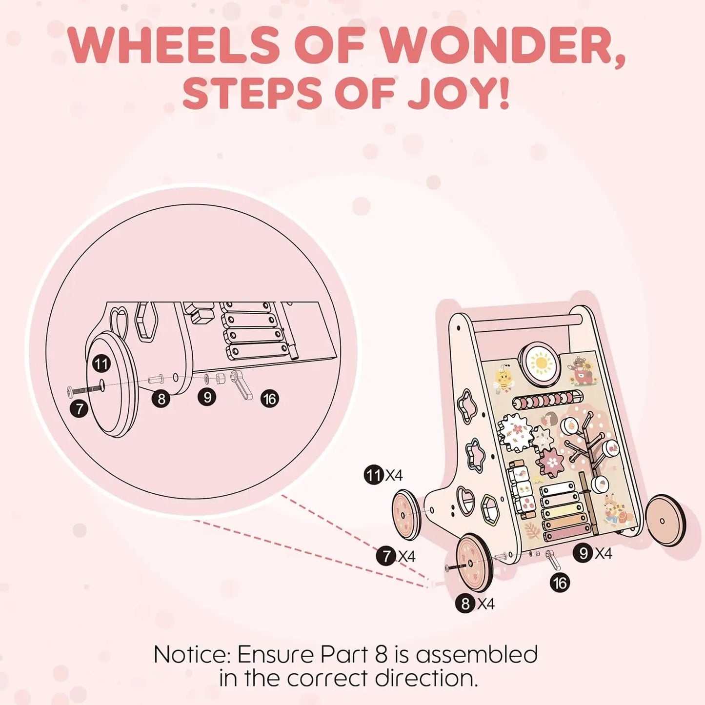 Robotime Robud Wooden Baby Walker with Wheels Montessori Push Toys for Babies Learning to Walk Baby Walkers Activity Center