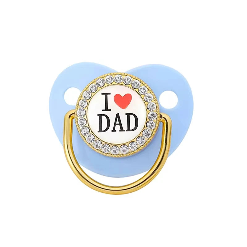 I Love Mum Dad Baby Pacifier with Cover Bling Rhinestones Nipple Toddler Teether Letter Luxury Pacifiers Infant Shower Gift