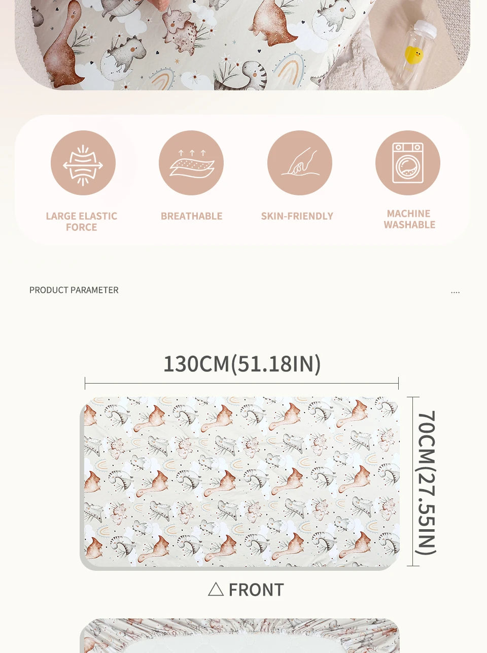 HappyFlute New One Piece Cartoon Print 70*130CM Elastic Band Design Skin-friendly&Breathable Baby Bed Sheet