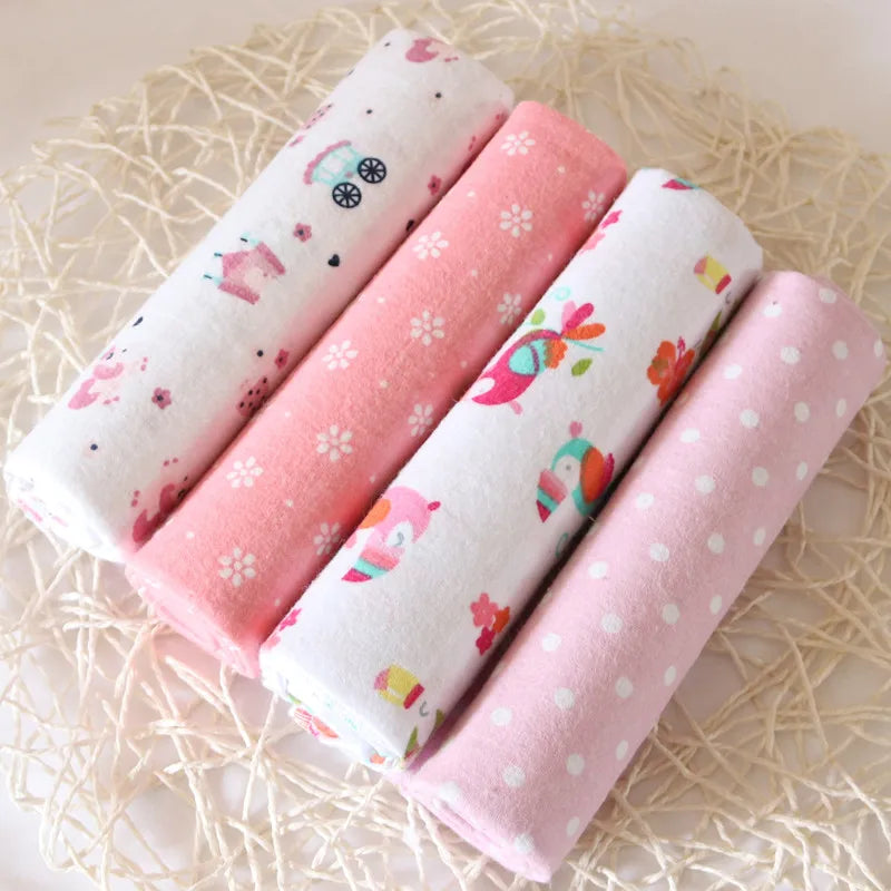 4pcs/pack 100% Cotton Flannel Diapers Supersoft Receiving Baby Blanket Newborn Wrap Print Baby Bedsheet 76x76cm Blanket Swaddle