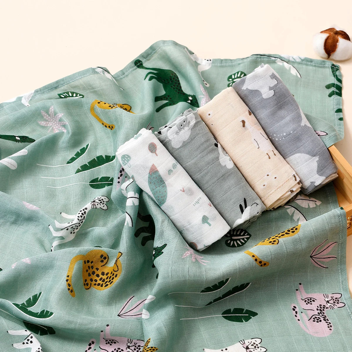 60*60cm 5Pcs Set Multi-Use Feeding Burp Cloth Towel Super Soft Bamboo Cotton Muslin Blankets Baby Burp Cloth Set