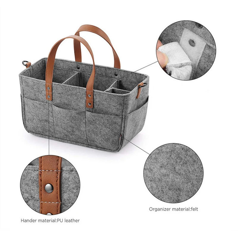 Baby Felt Storage Nursery Organizer Basket Infant Diaper Bag with Handle Caddy Changing Nappy Kids Storage Carrier Large Pocket